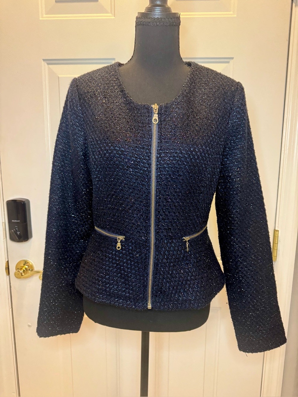 Moon Collection Navy Textured Zip Jacket